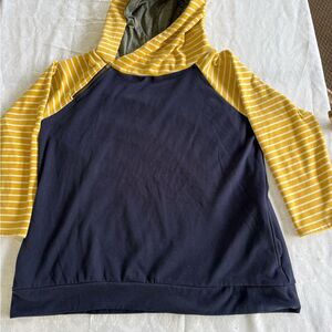 doublju Navy and Yellow Striped womans Hoodie size 1x
